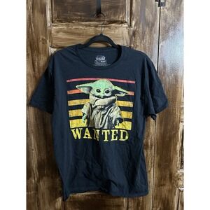 Black Star Wars "Grogu Wanted"  T Shirt  Unisex Fit Pop Culture Style,  Size L
